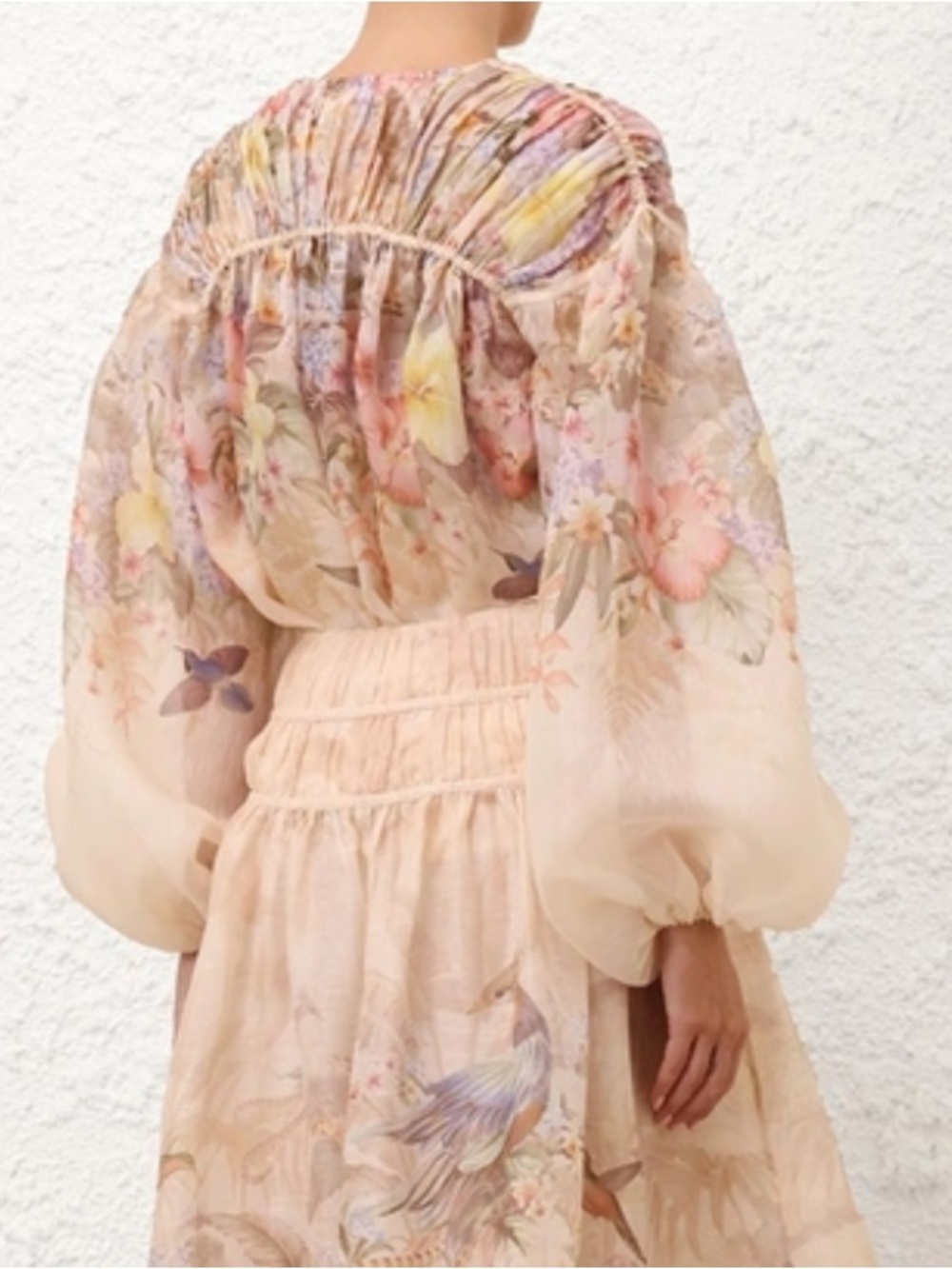 Zimmermann Peach Floral Balloon-Sleeve Blouse. Size 1 - Picture 3 of 4